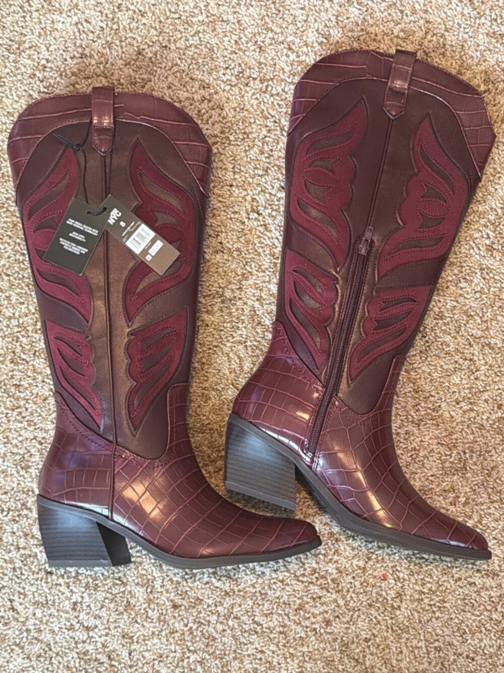 Madden NYC Womens Western Boots Size 8 Red Faux Leather Croc Zipper Foam Insole